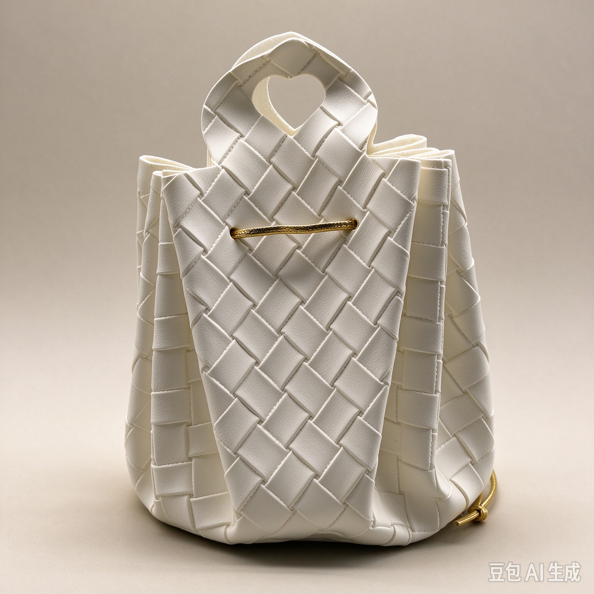 White Woven Heart Handle Pouch, Elegant Mini Gift Bag with Gold-Tone Hardware for Wedding Favors, Bridal Shower, Party Candy & Guest Gifts