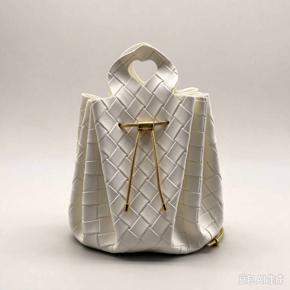 White Woven Heart Handle Pouch, Elegant Mini Gift Bag with Gold-Tone Hardware for Wedding Favors, Bridal Shower, Party Candy & Guest Gifts