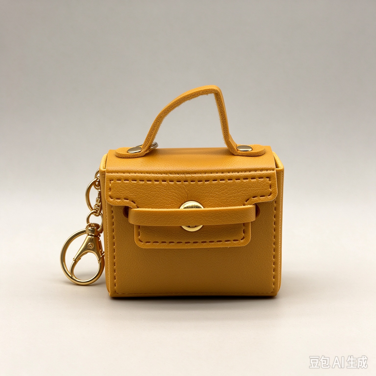 Mustard Yellow Mini Faux Leather Flap Handle Keyring Pouch, Tiny Coin Purse, Earbud Holder Bag Charm