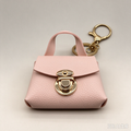 Light Pink Faux Leather Mini Handbag Keychain, Turn Lock Tiny Coin Purse, Earbud Pouch Bag Charm