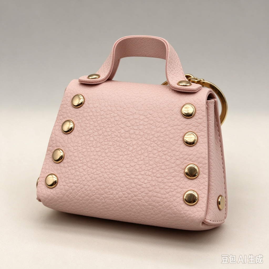 Light Pink Faux Leather Mini Handbag Keychain, Turn Lock Tiny Coin Purse, Earbud Pouch Bag Charm