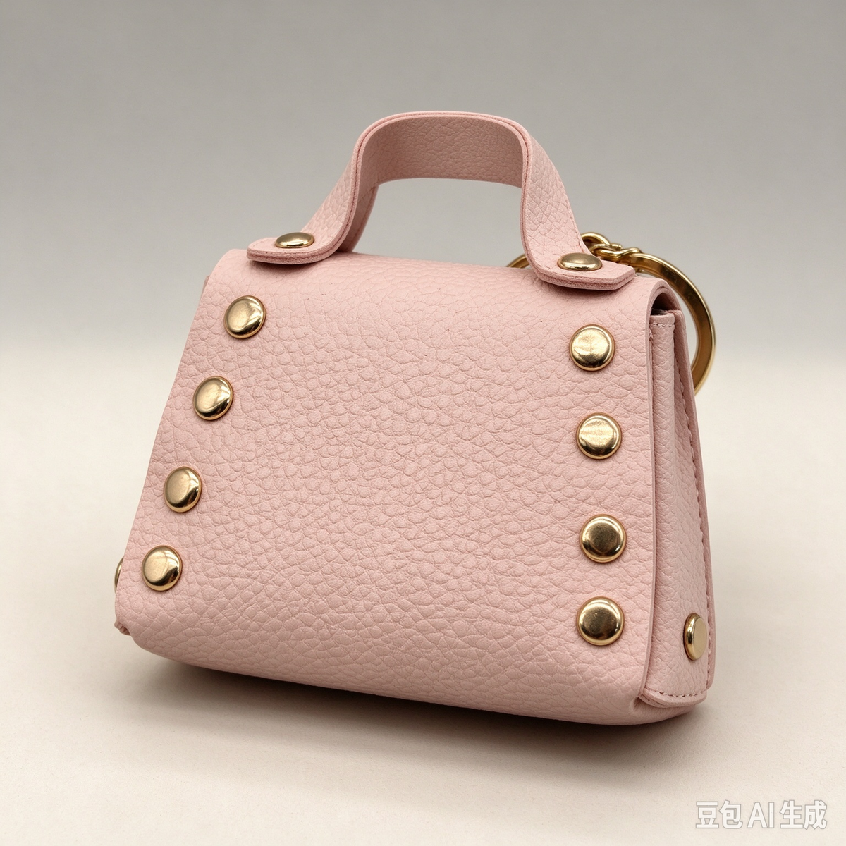 Light Pink Faux Leather Mini Handbag Keychain, Turn Lock Tiny Coin Purse, Earbud Pouch Bag Charm