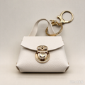 Off-White Faux Leather Mini Handbag Keychain, Turn Lock Tiny Coin Purse, Earbud Pouch Bag Charm