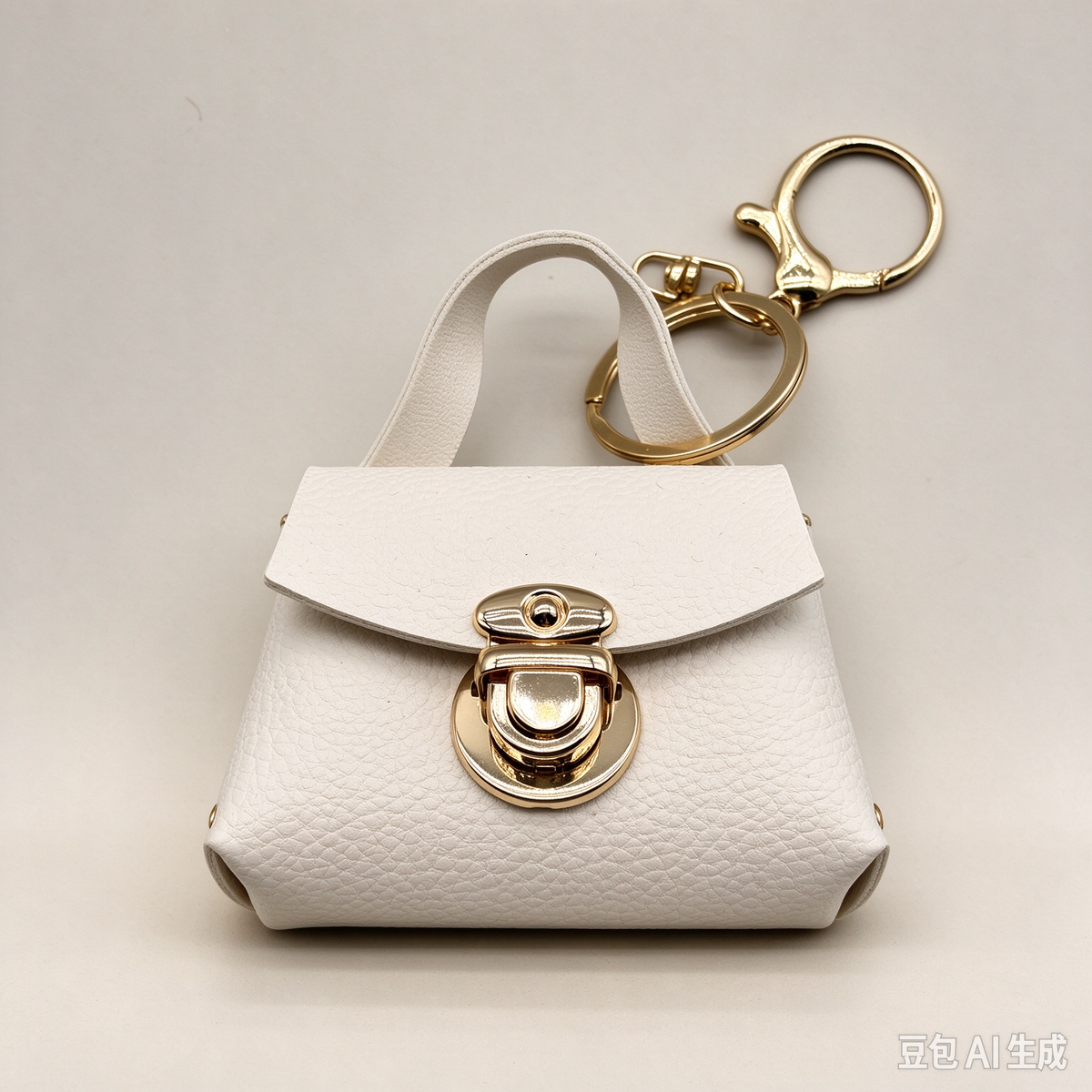 Off-White Faux Leather Mini Handbag Keychain, Turn Lock Tiny Coin Purse, Earbud Pouch Bag Charm