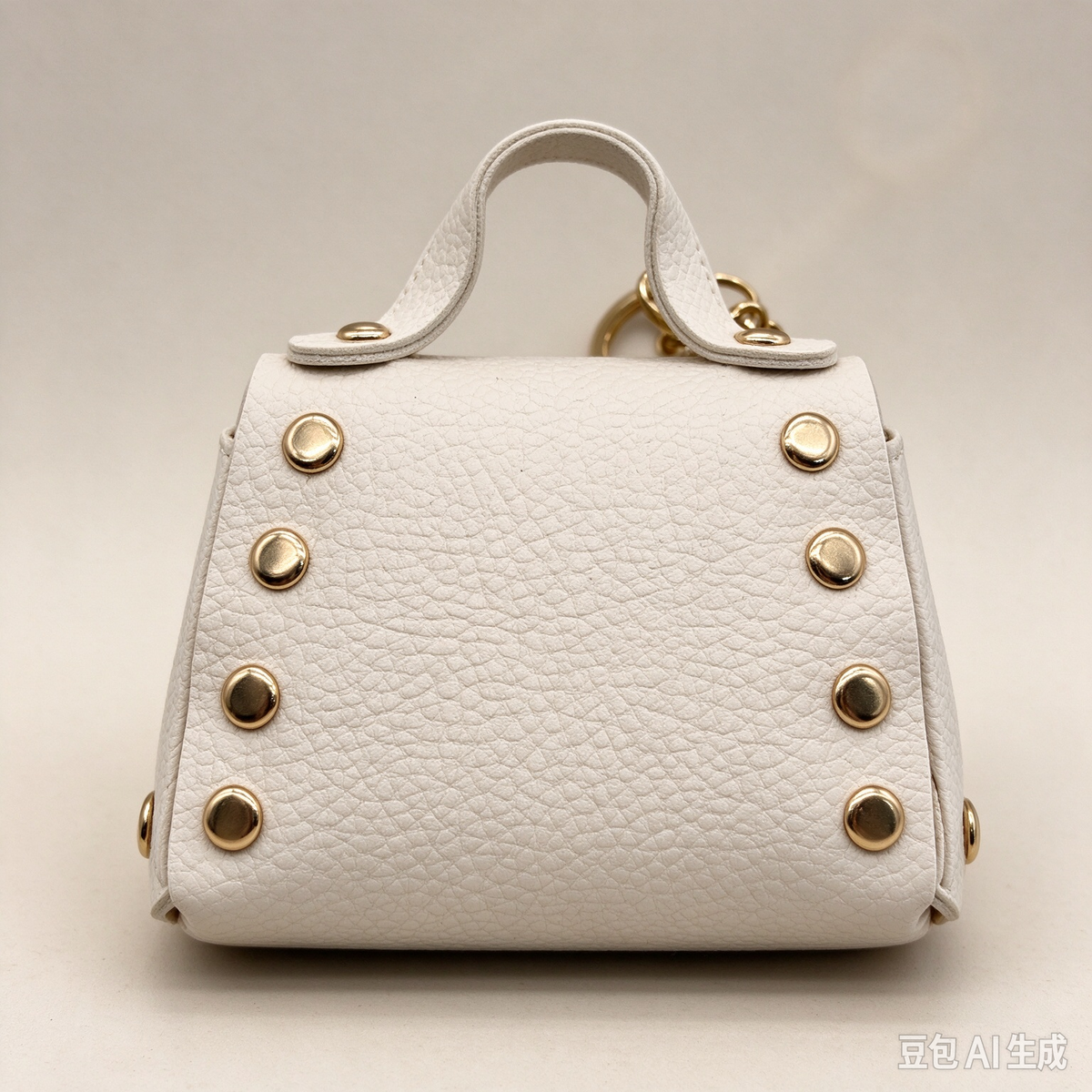 Off-White Faux Leather Mini Handbag Keychain, Turn Lock Tiny Coin Purse, Earbud Pouch Bag Charm