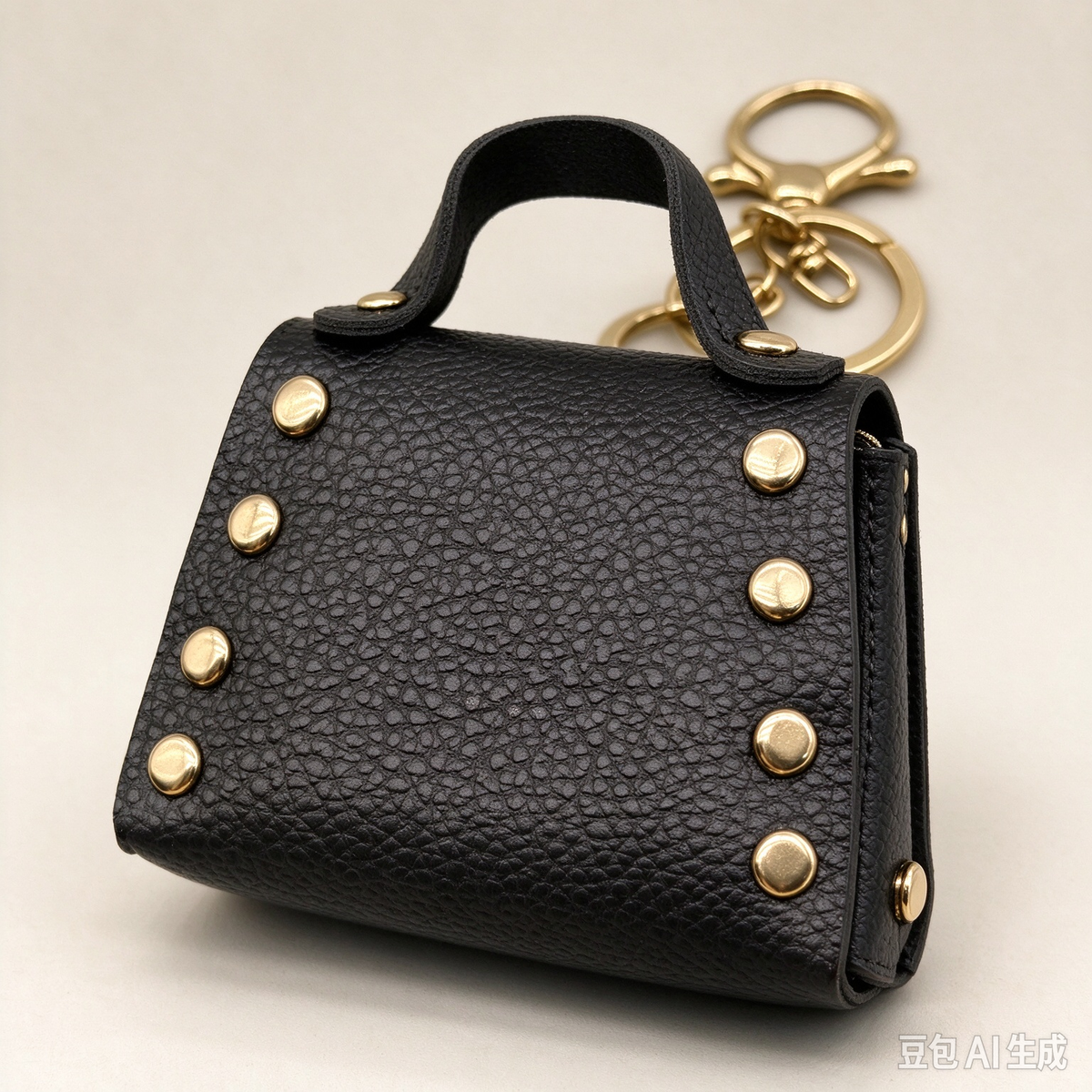 Black Faux Leather Mini Handbag Keychain, Turn Lock Tiny Coin Purse, Earbud Pouch Bag Charm