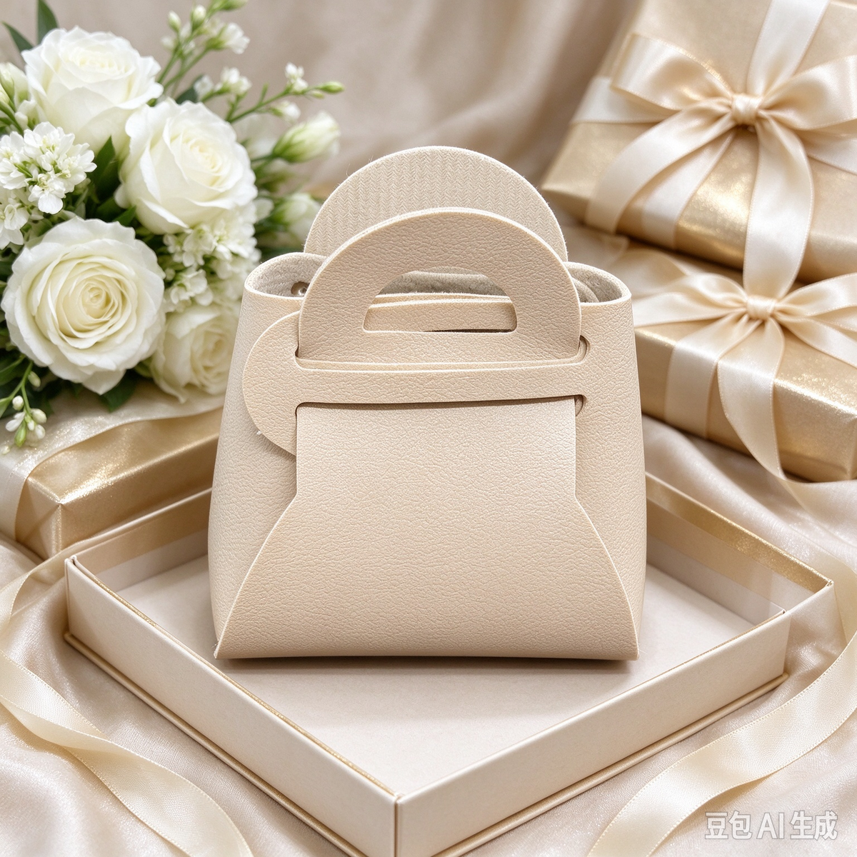 Khaki Mini Faux Leather Tote Pouch, Small Gift Bag for Wedding Favors, Bridal Shower, Party Candy & Guest Gifts