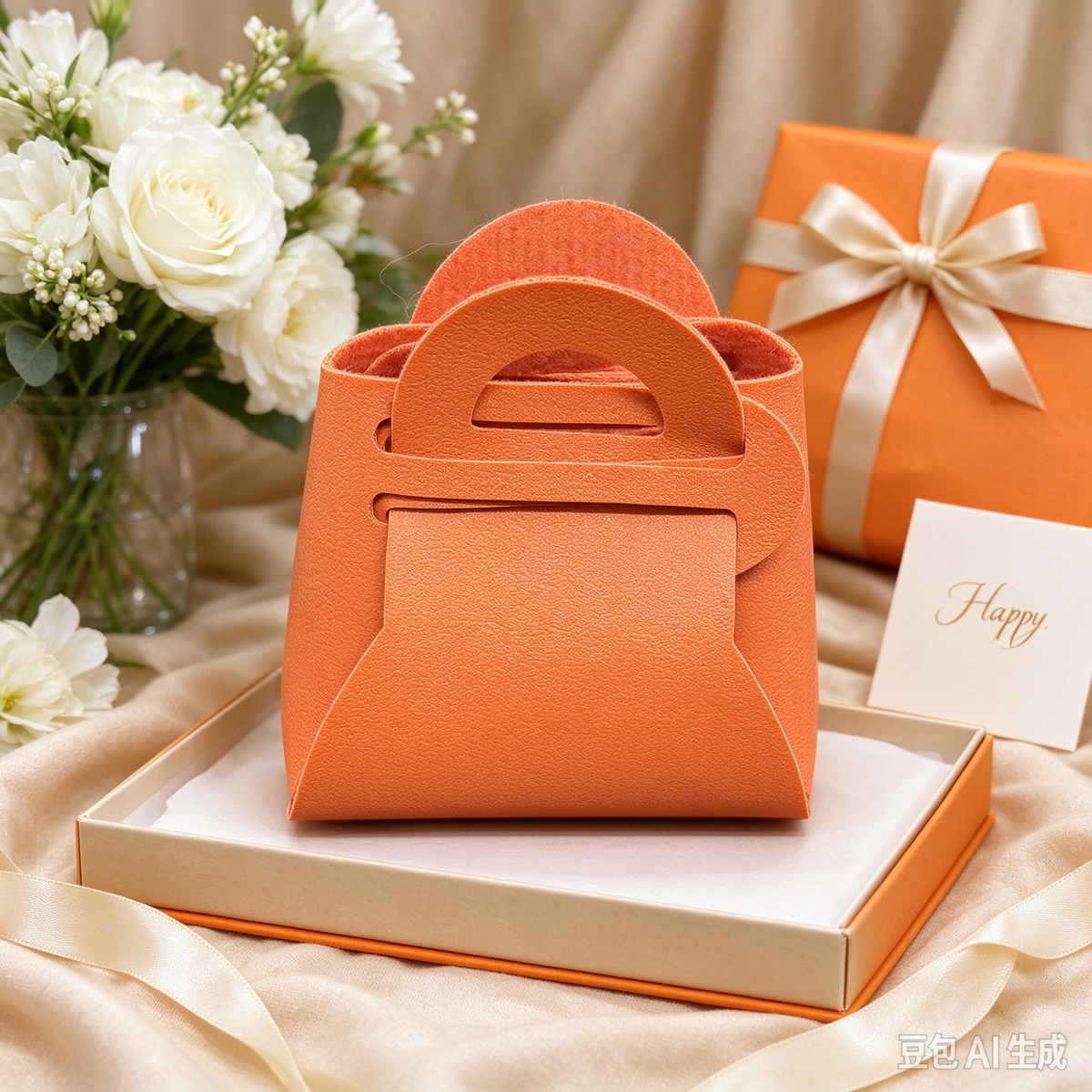 Orange Mini Faux Leather Fold-Over Mini Pouch, Small Gift Bag for Wedding Favors, Bridal Shower, Party Candy & Guest Gifts