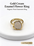 Irregular Bezel Cream Enamel Ring, Solid Band Statement Ring for Women