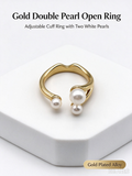 Gold Asymmetrical Open Ring, 3 White Imitation Pearls Adjustable Cuff Ring for Women
