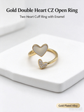 Spiral Dual Heart Gold Open Ring, Cream Opal Heart & Pave CZ Heart Adjustable Ring