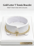 Gold Tennis Chain Initial T Bracelet, Paved CZ Letter T Crystal Bracelet
