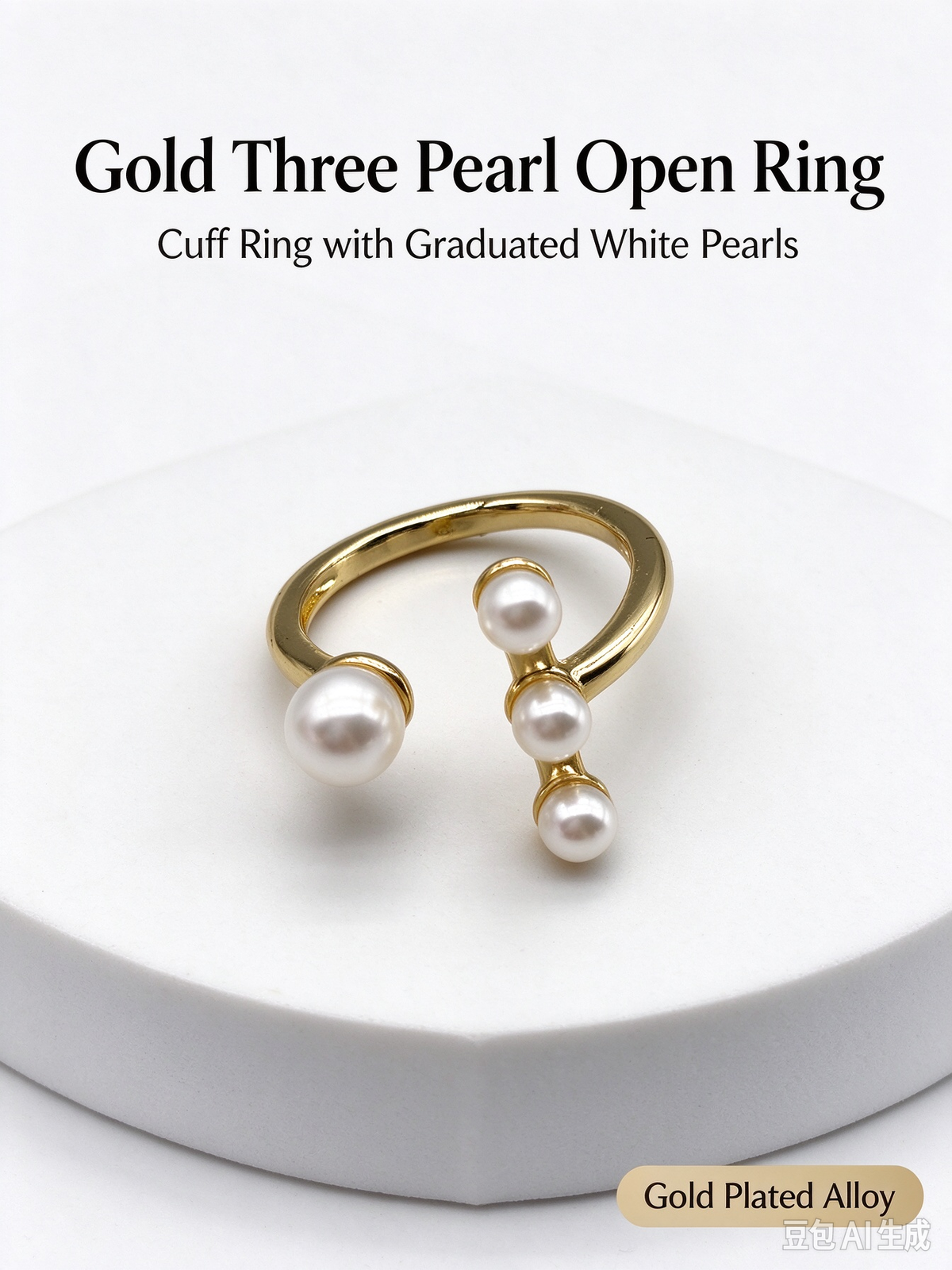 Staggered Triple Pearl Open Gold Ring