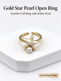 Starfish with Pearl Open Ring, Adjustable Beach Style Dainty Ring for Women