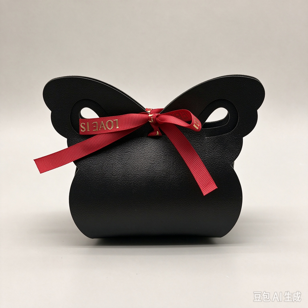 Black Butterfly Faux Leather Mini Pouch, Red Ribbon Bow Small Gift Bag for Wedding Favors, Bridal Shower, Party Candy & Romantic Gifts