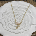 Dainty Gold Floral Letter F Initial Necklace, Pink Flower & Multicolor Crystal Pendant, Romantic Women Letter Jewelry