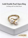 Double Pearl Twist Gold Open Adjustable Ring