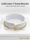 Shiny full crystal tennis bracelet with pave CZ covered letter Z charm, glamorous personalized bling jewelry.