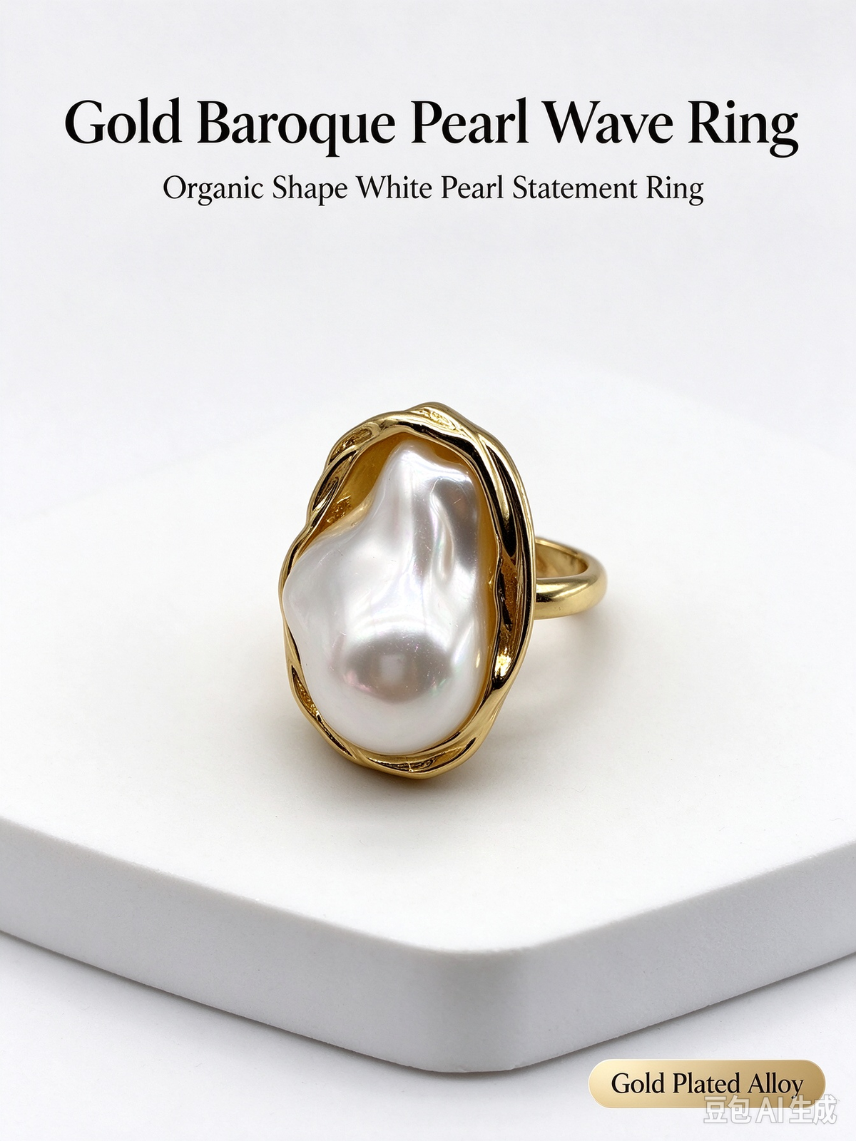 Organic Twisted Wrapped Large Baroque Pearl Ring