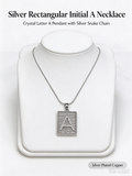Square Striped A Initial Necklace, Silver Rhinestone Letter Pendant Snake Chain Necklace
