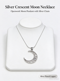 Silver Moon Star CZ Necklace, Hollow Crescent Moon Pendant with Star & Clear CZ, Silver Snake Chain