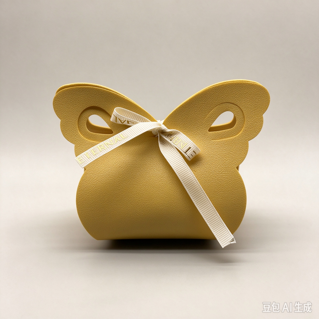 Mustard Yellow Butterfly Faux Leather Mini Pouch, White Ribbon Bow Small Gift Bag for Wedding Favors, Bridal Shower, Party Candy & Tiny Trinkets