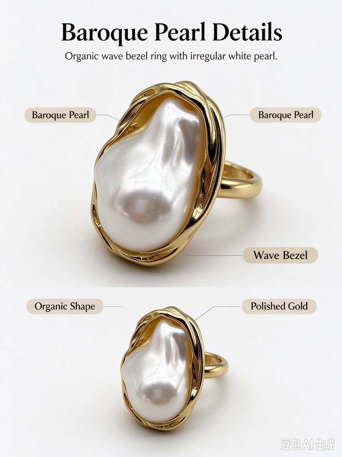 Organic Twisted Wrapped Large Baroque Pearl Ring
