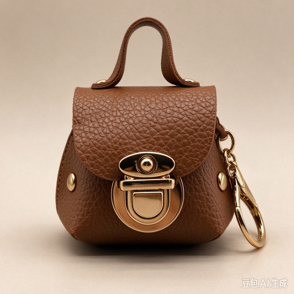 Brown PU Keyring Pouch, Compact Mini Bag with Gold-Tone Lock for Everyday Use, Wedding Favors, Bridal Shower & Guest Gifts