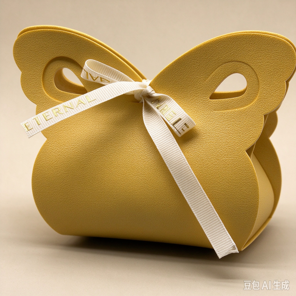 Mustard Yellow Butterfly Faux Leather Mini Pouch, White Ribbon Bow Small Gift Bag for Wedding Favors, Bridal Shower, Party Candy & Tiny Trinkets