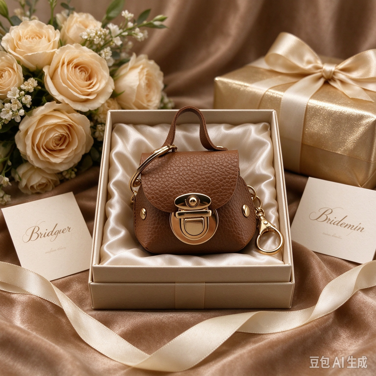 Brown PU Keyring Pouch, Compact Mini Bag with Gold-Tone Lock for Everyday Use, Wedding Favors, Bridal Shower & Guest Gifts