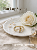 Gold Tulip Flower Twist Open Ring, Cream Teardrop Stone & Side CZ Adjustable Ring for Women