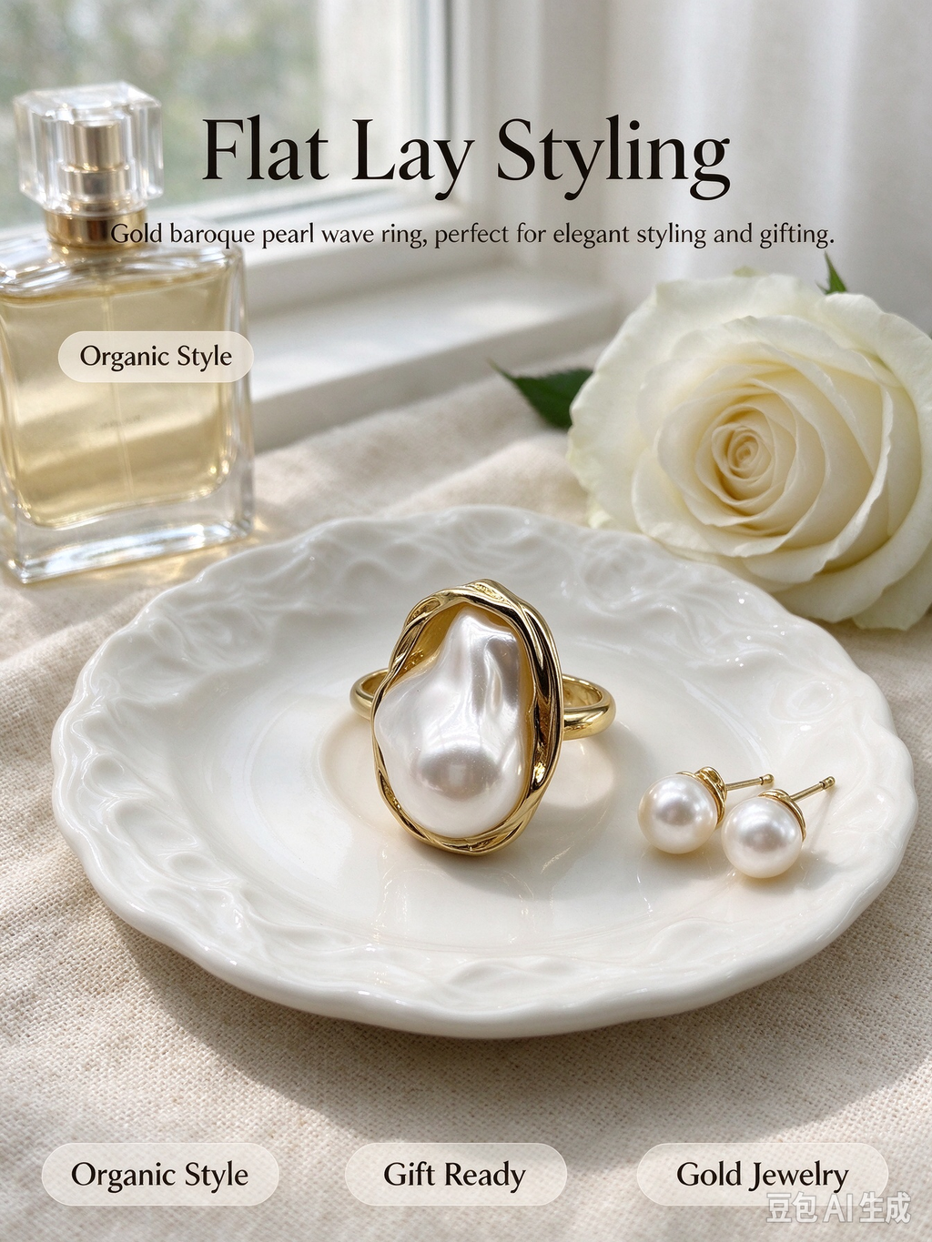 Organic Twisted Wrapped Large Baroque Pearl Ring