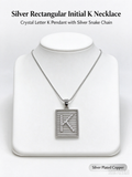 Square Striped K Initial Necklace, Silver Rhinestone Letter Pendant Snake Chain Necklace
