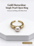 Chunky Curve Single Pearl Gold Cuff Ring