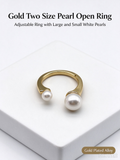 Gold Open Cuff Ring, Two Different Sized White Imitation Pearls Minimalist Adjustable Ring for Women