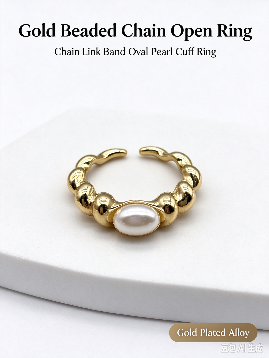 Braided Rope Band Oval Pearl Open Ring