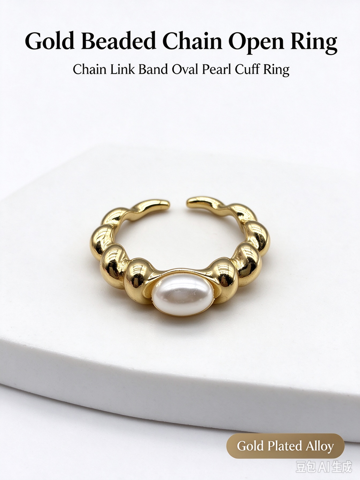 Braided Rope Band Oval Pearl Open Ring