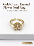 Mini Cream Enamel Flower Open Ring, Dainty Adjustable Floral Stackable Ring for Women