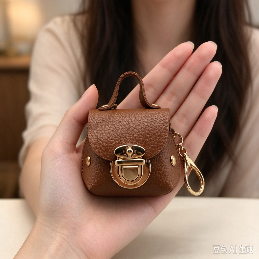 Brown PU Keyring Pouch, Compact Mini Bag with Gold-Tone Lock for Everyday Use, Wedding Favors, Bridal Shower & Guest Gifts