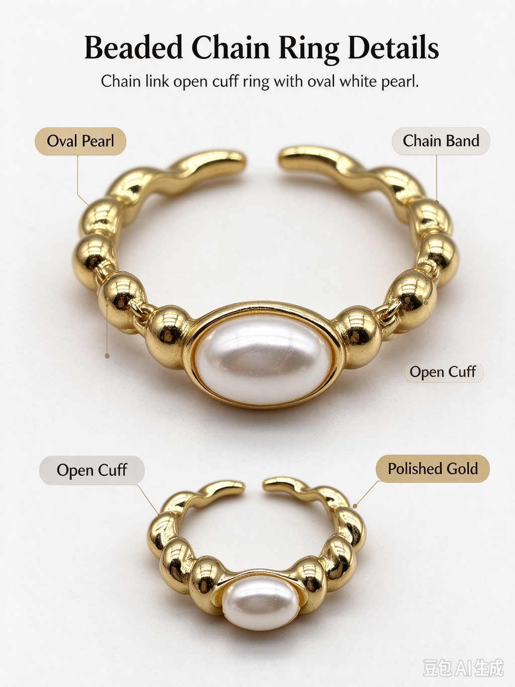 Braided Rope Band Oval Pearl Open Ring