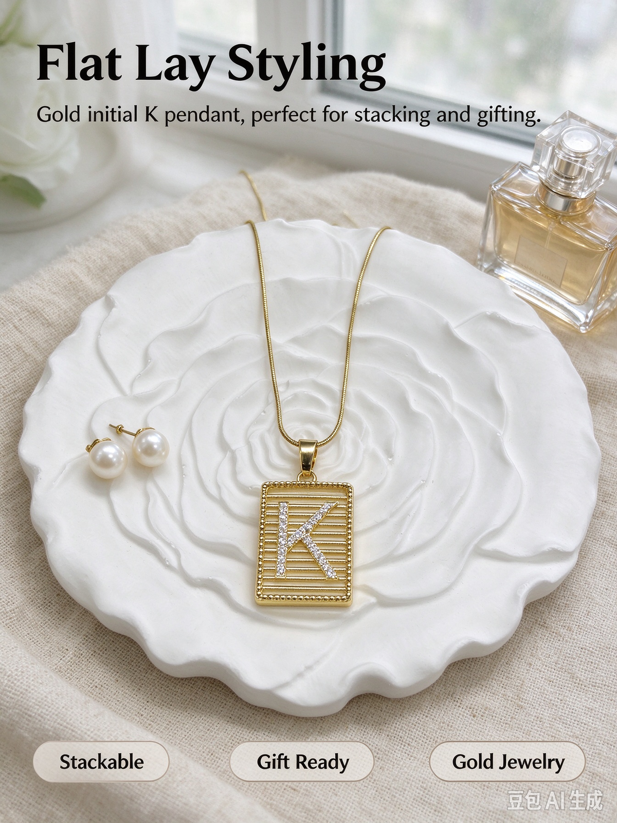 Gold Square Frame Initial K Necklace, Rhinestone Letter Pendant Snake Chain Necklace for Women, Personalized Custom Letter Jewelry Gift