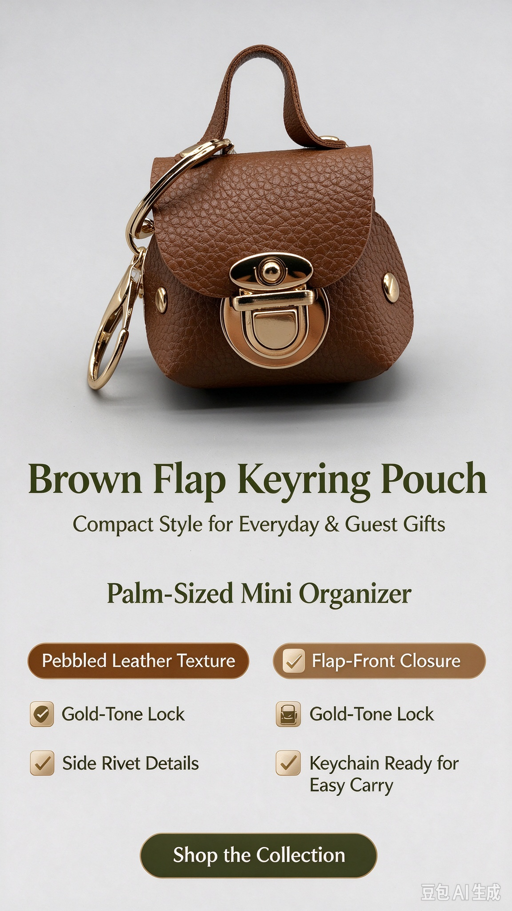 Brown PU Keyring Pouch, Compact Mini Bag with Gold-Tone Lock for Everyday Use, Wedding Favors, Bridal Shower & Guest Gifts