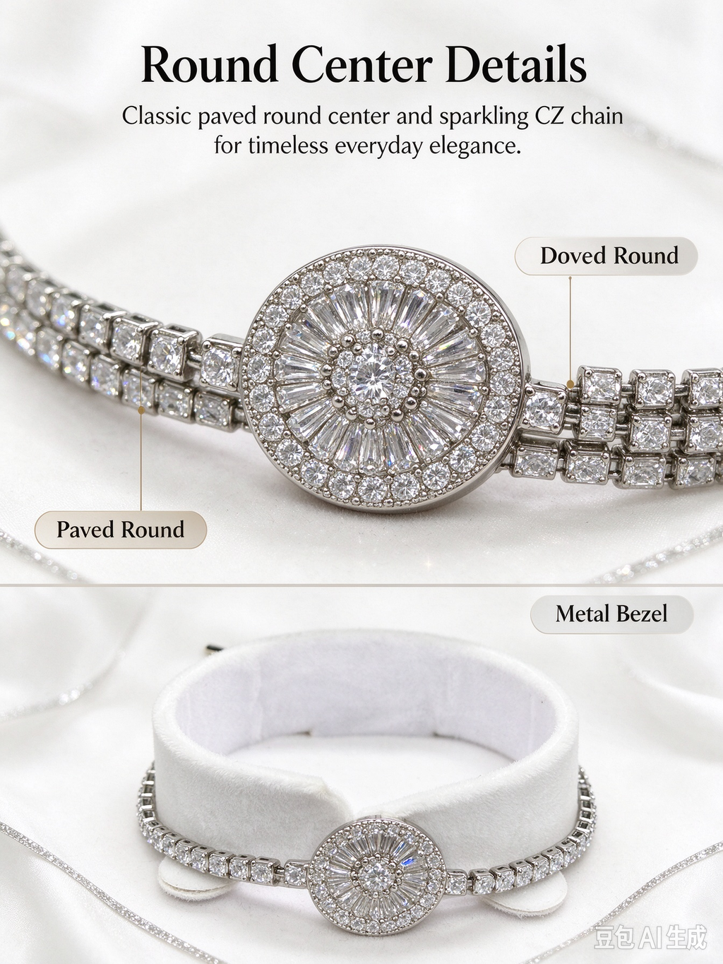 Silver Sunflower Tennis Bracelet, Radiant Full Paved Zircon Statement Bracelet