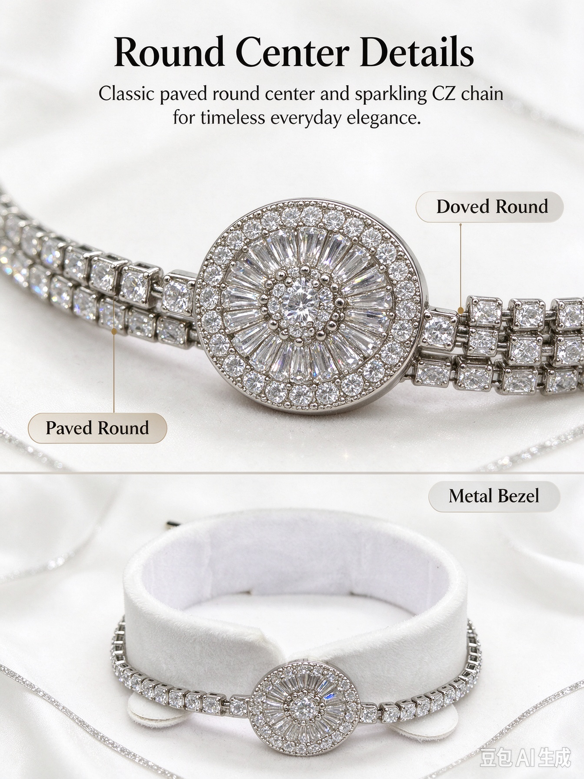 Silver Sunflower Tennis Bracelet, Radiant Full Paved Zircon Statement Bracelet