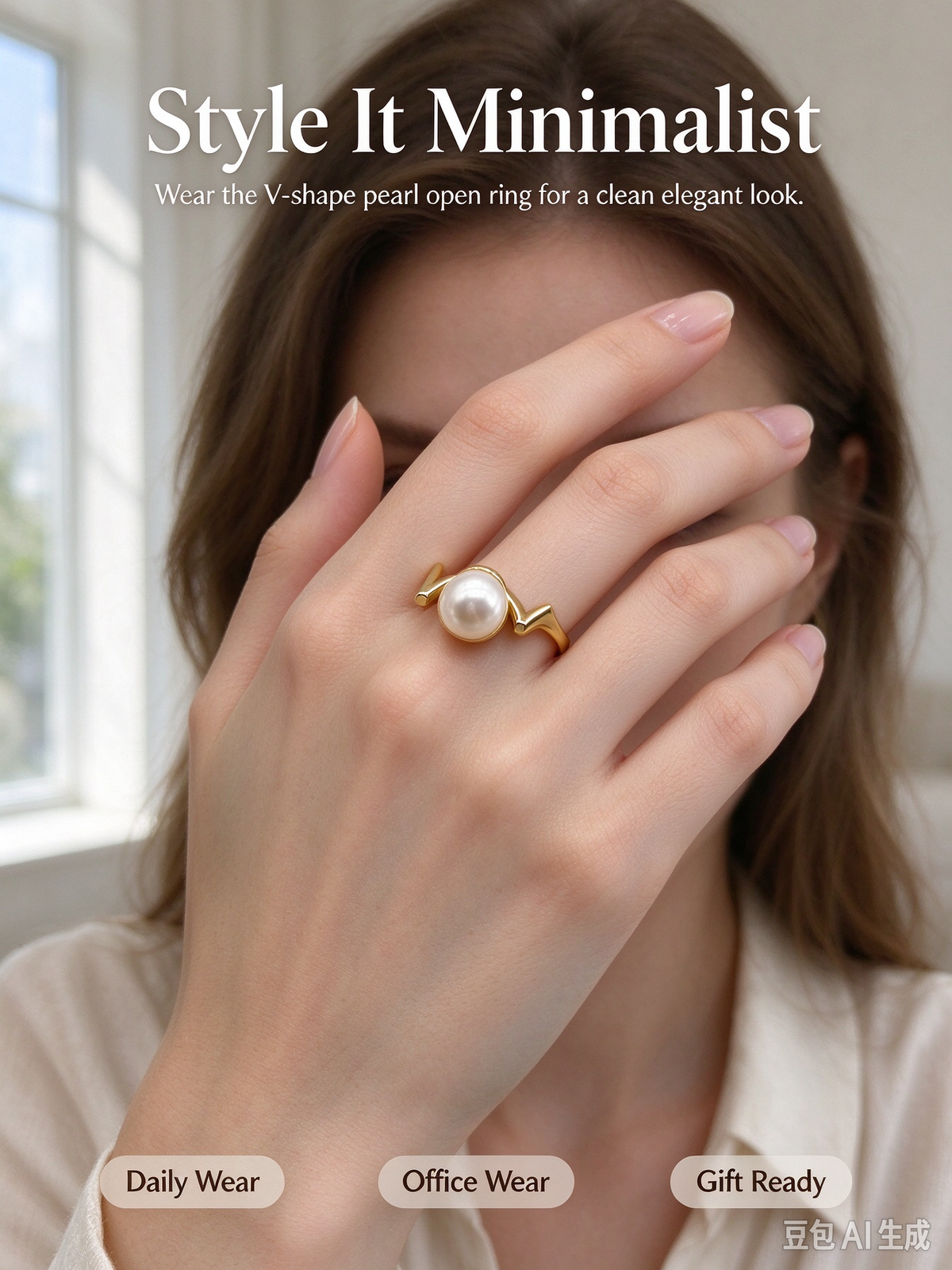 Minimalist Fork Shape Single Pearl Open Ring