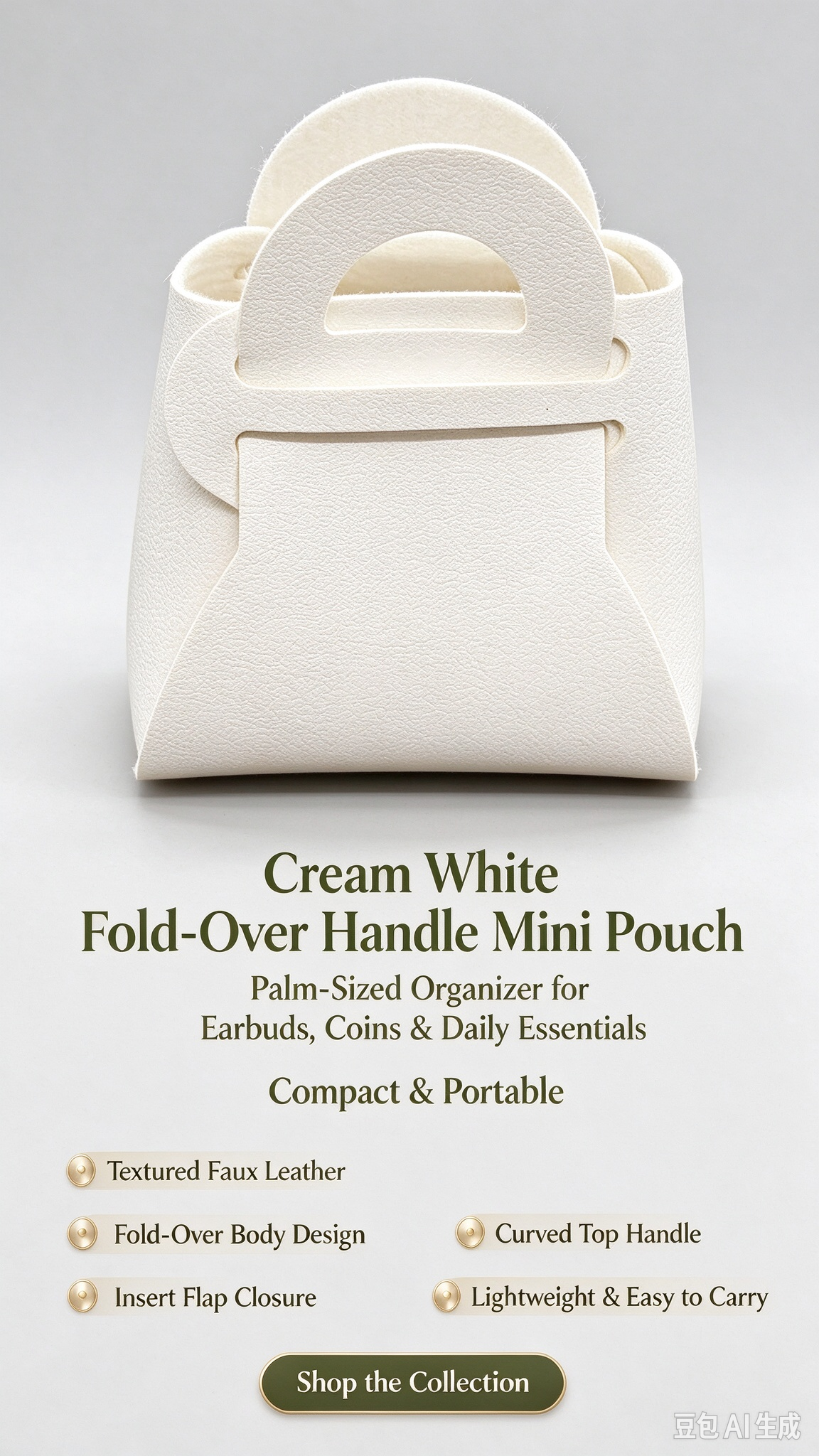 White Mini Faux Leather Fold-Over Mini Pouch, Small Gift Bag for Wedding Favors, Bridal Shower, Party Candy & Guest Gifts