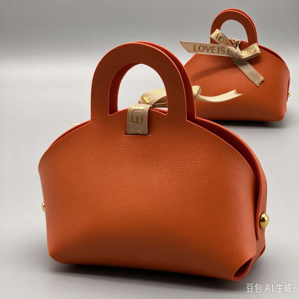 Orange Mini Faux Leather Tote Pouch with Delicate Letter Ribbon Bow, Small Gift Bag for Wedding Favors, Bridal Shower, Party Candy & Guest Gifts