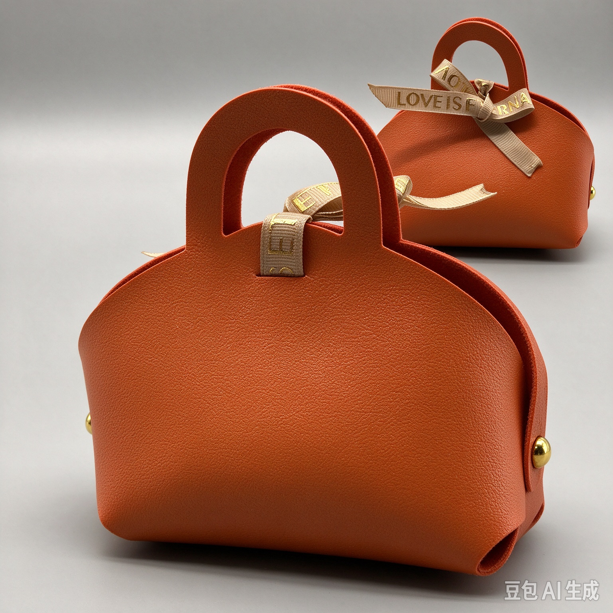 Orange Mini Faux Leather Tote Pouch with Delicate Letter Ribbon Bow, Small Gift Bag for Wedding Favors, Bridal Shower, Party Candy & Guest Gifts