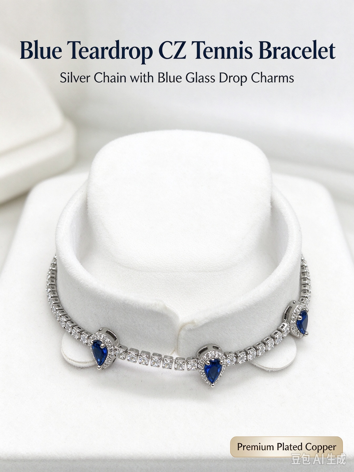 Blue Teardrop Cluster Tennis Bracelet, Luxury Deep Blue Crystal Zircon Bracelet