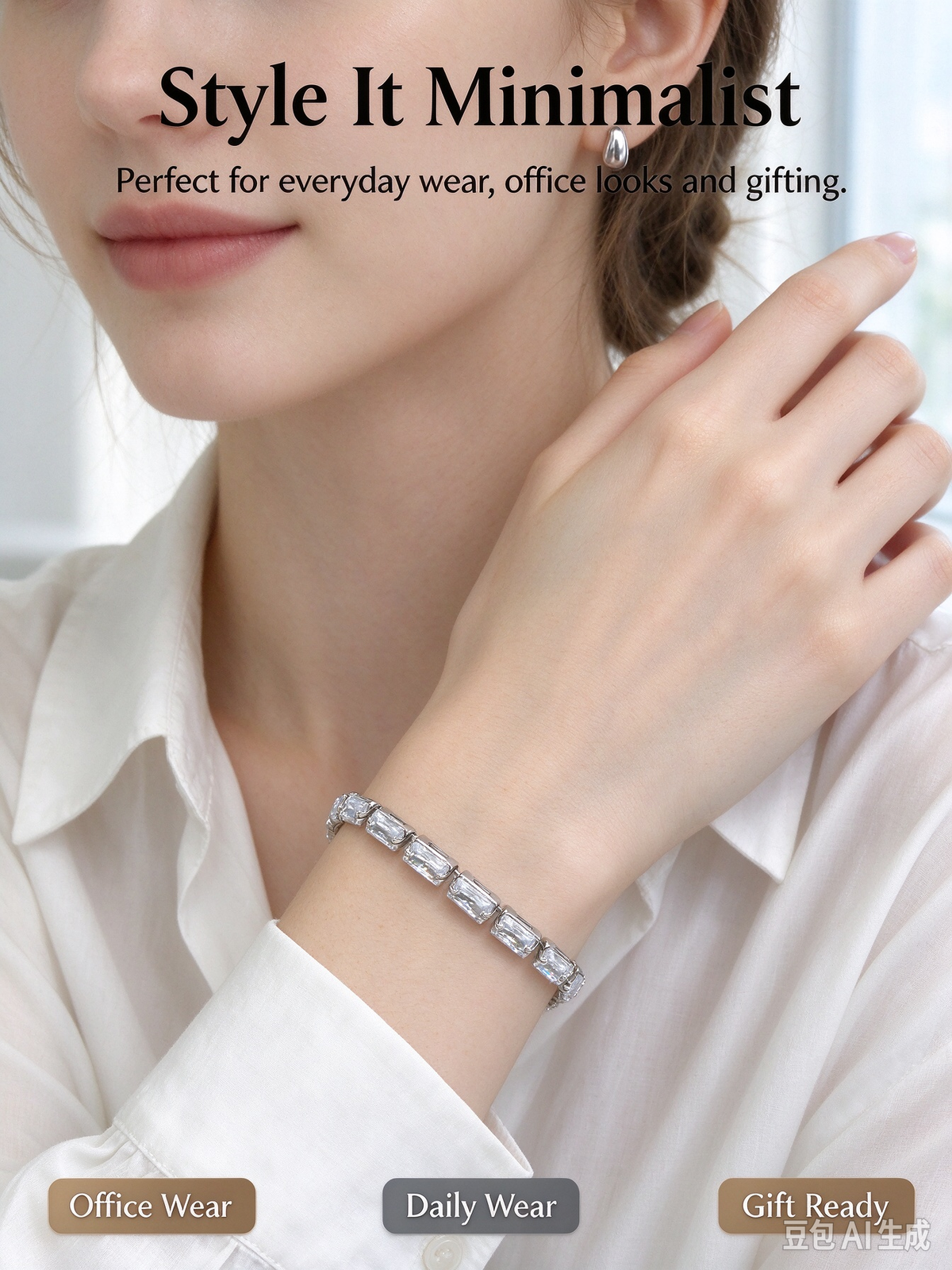 Silver Emerald Cut CZ Tennis Bracelet, Rectangular Clear Crystal Bracelet for Women